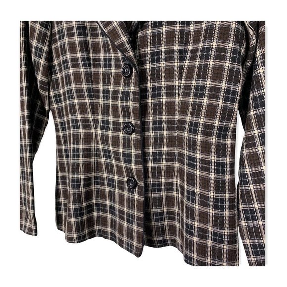 Vintage 90s My Michelle Brown Black Plaid Blazer Large - Picture 2 of 8